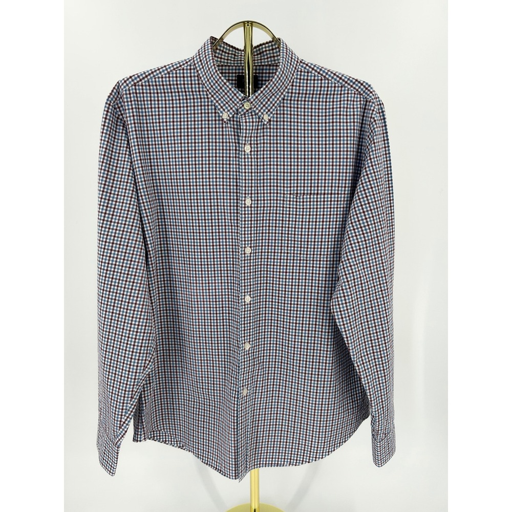 J.Crew Mens XL Gingham Check Button Down Shirt Long Sleeve Cotton Burgundy Blue